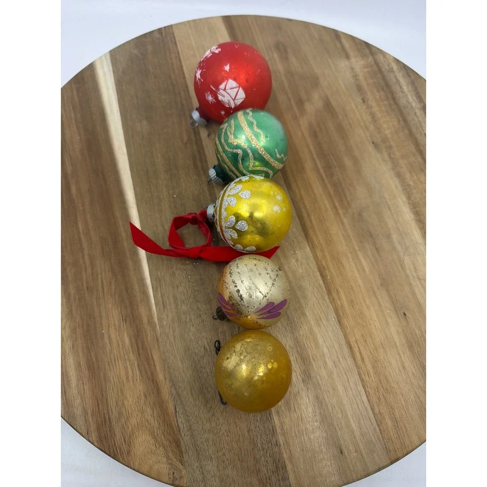 Unbranded Glass Ornaments Small Multicolor Good Vintage Stenciled Set of‎ 5